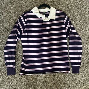 Striped Purple and White Long Sleeve Polo Shirt